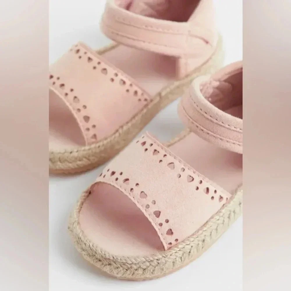 H&M baby girl shoes sandals espadrilles suede hearts blush pink beige toddler